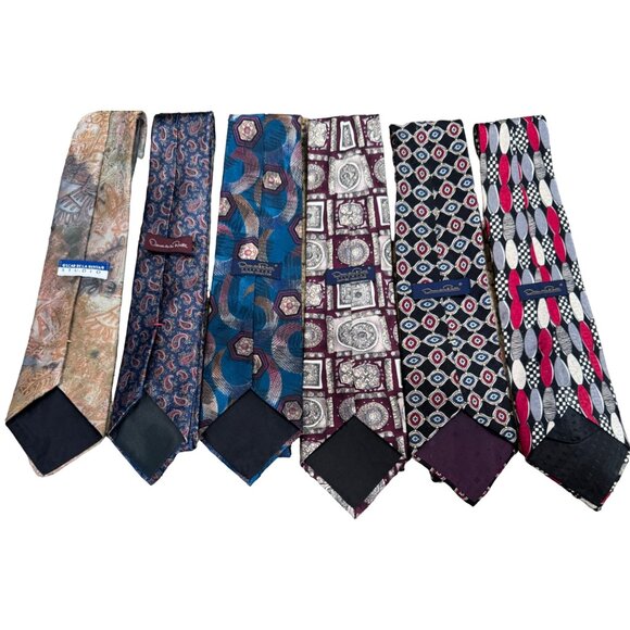 Oscar de la Renta Men's Necktie Tie Silk Red Blue Geometric USA 57-59" Lot of 6 - Picture 1 of 15